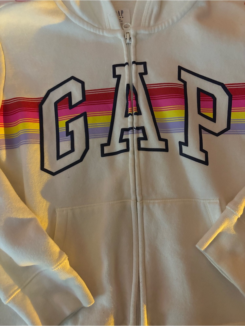 GAP Kids White Zip Hoodie with Rainbow Stripe